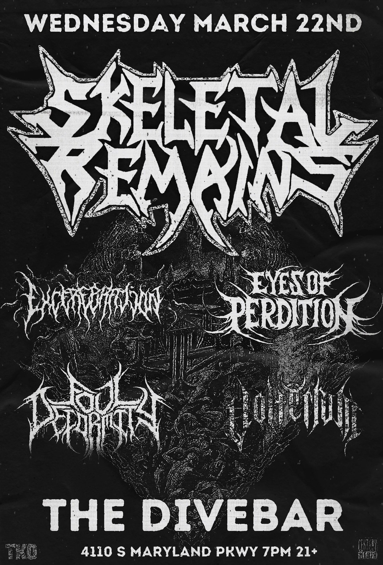 Skeletal Remains Wednesday, March 22nd, Featuring Excerebration, Eyes of Perdition, Foul Deformity, and Volterum